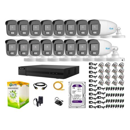 Cámaras Seguridad Exterior Kit  16 Hilook 1080p Nocturna Colorvu Lite