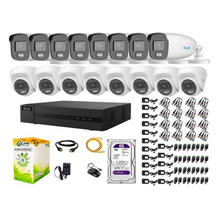 Cámaras Seguridad Kit 16 Full Hd Hilook Colorvu Lite Noche Color 1tb