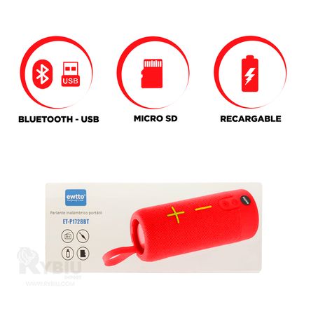 Parlante Bluetooth Inalambrico Rojo EWTTO ET-P1728BT Parlante Bluetooth Inalambrico Rojo EWTTO ET-P1728BT
