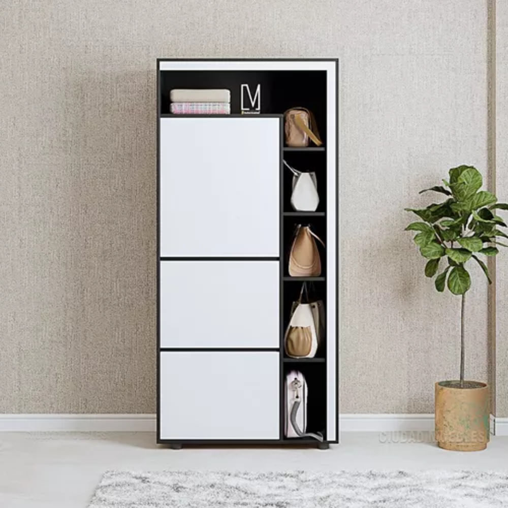 Zapatera Moderna Multiusos con Estantes para Guardar Carteras Noemí Negro/Blanco R&R Muebles