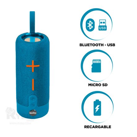 Parlante Portatil Recargable Celeste EWTTO ET-P1728BT Parlante Portatil Recargable Celeste EWTTO ET-P1728BT