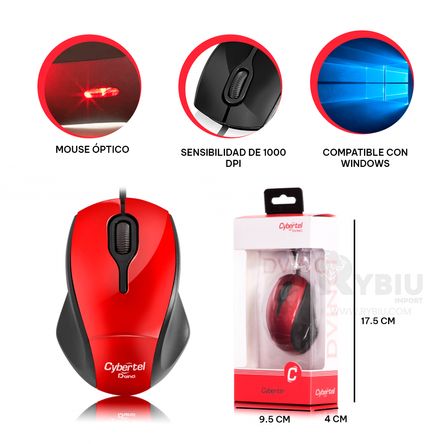 Mouse Cybertel Dvinci Rojo entra de USB RYBIU IMPORT