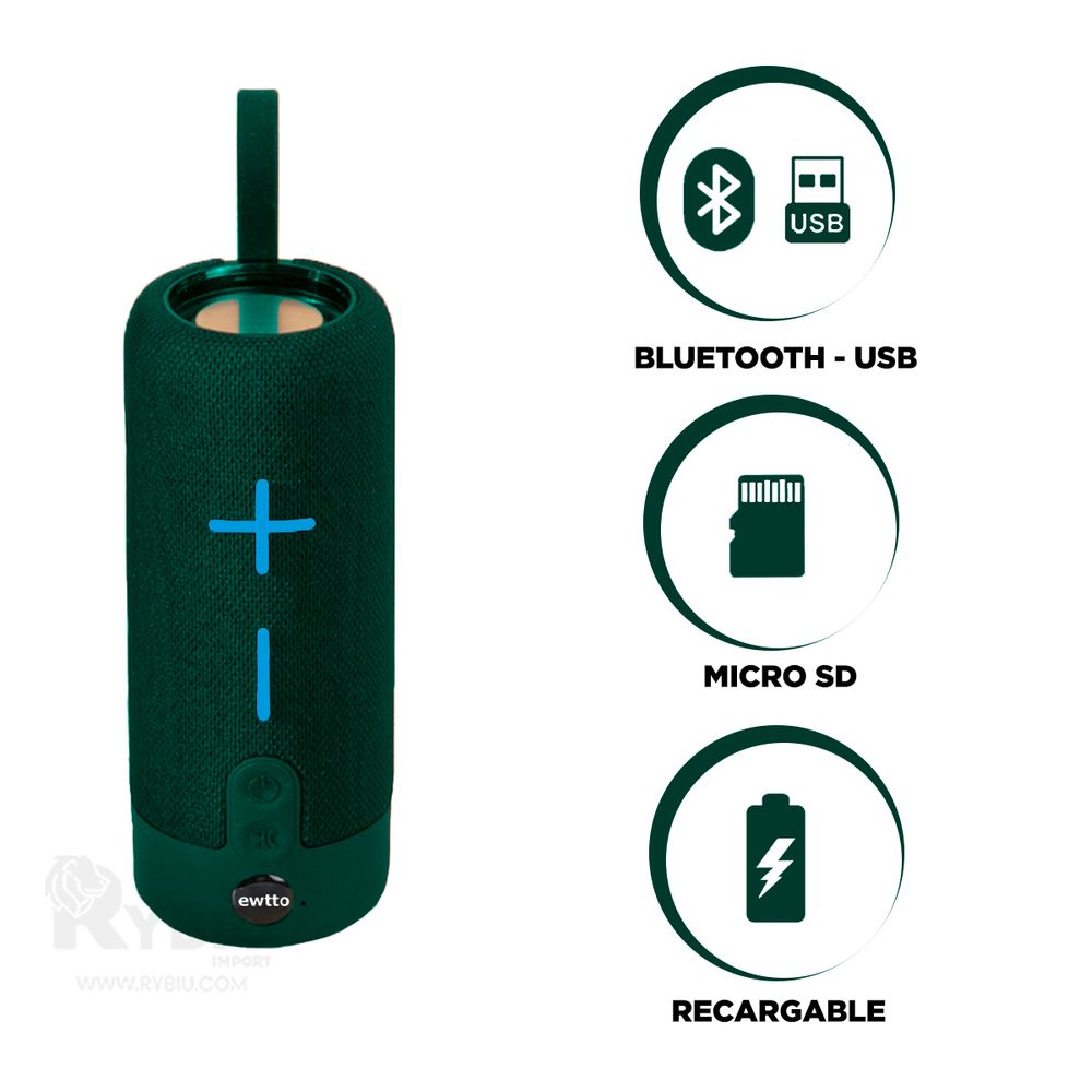 Parlante Portatil Recargable Verde EWTTO ET-P1728BT Parlante Portatil Recargable Verde EWTTO ET-P1728BT