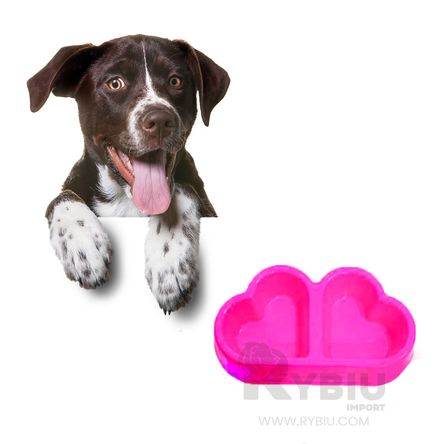 Plato Rosado Corazon de Plastico con Bebedero para Mascota RYBIU IMPORT