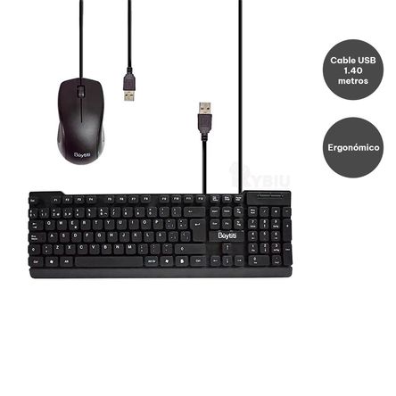 Teclado y Mouse Combo 2 en 1 Color Negro RYBIU IMPORT