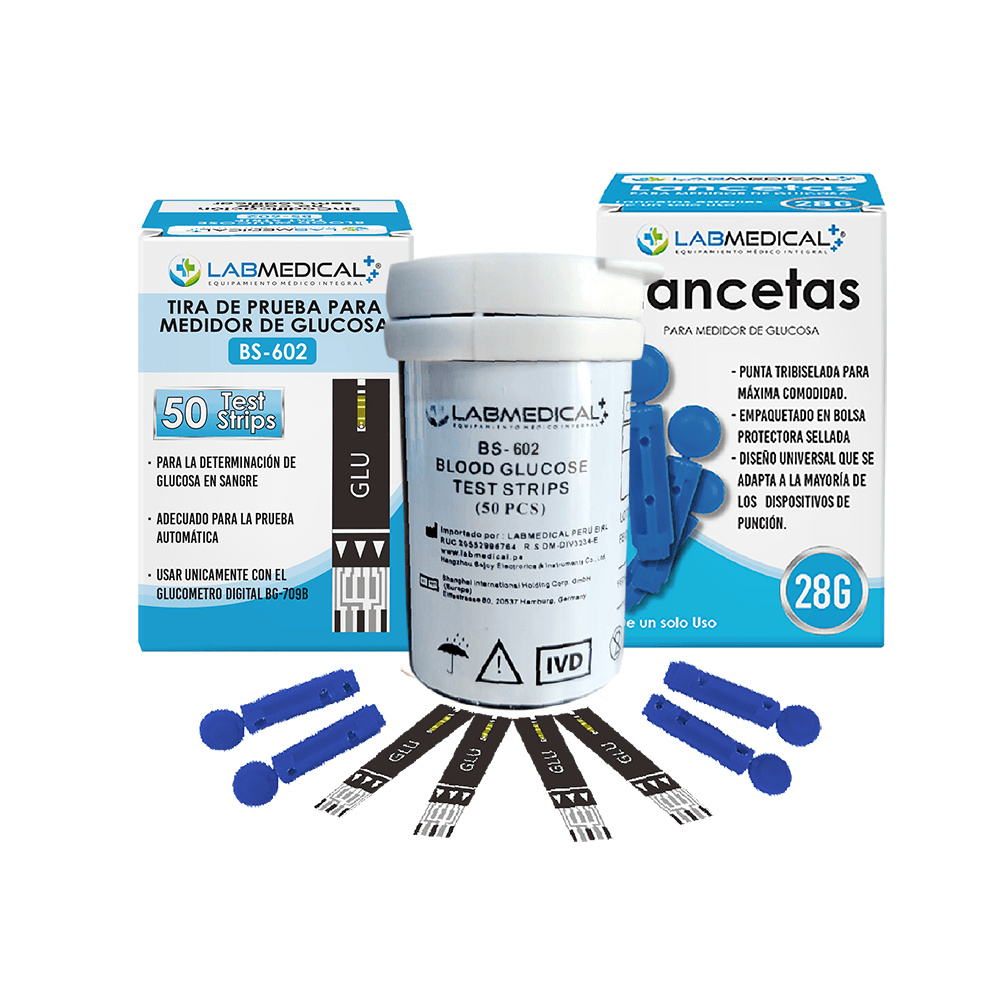 100 Tiras BS602 y 100 Lancetas Para Glucometro Labmedical BG709B
