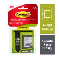 Tira Adhesiva 3M Command Sujetador de Cuadros 7x2cm, Soporta 5.4kg, 12 pares