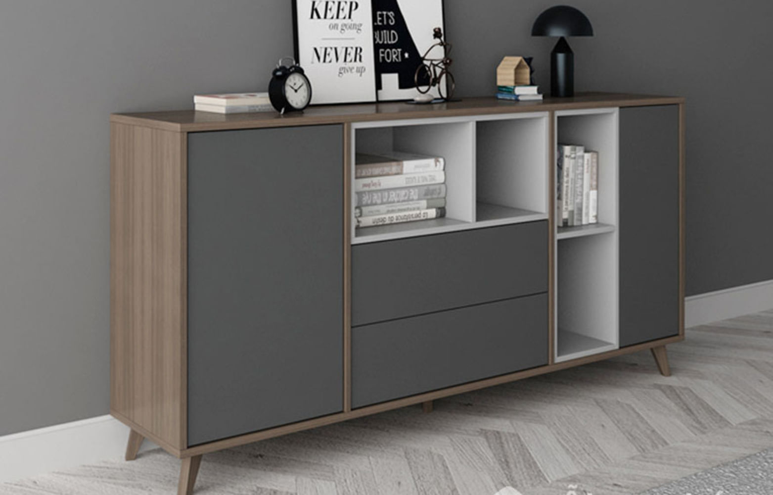 Aparador Moderno Ignacio 160cm Marrón Negro y Blanco