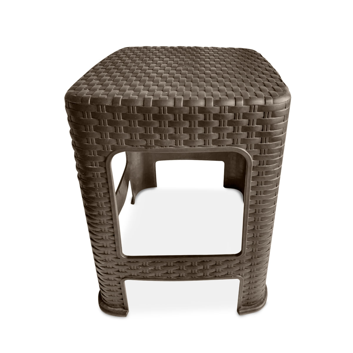 Banco Banquito Modelo Tipo Ratán Plástico Color Marrón