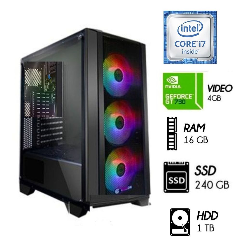 Computadora PC Gamer Intel Core i7 Ram 16GB HDD 1TB+SSD 240GB GT