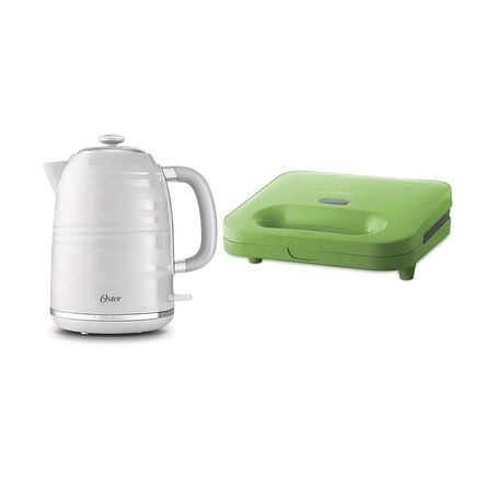 Hervidor 1.7L Blanco + Sandwichera Compac Verde Oster