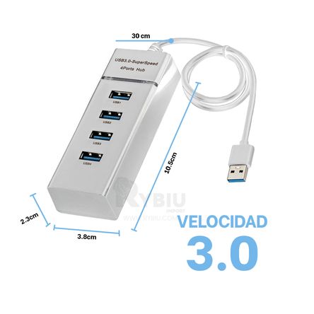 Hub 4 Puertos USB Indicador Led Super Speed Blanco RYBIU IMPORT