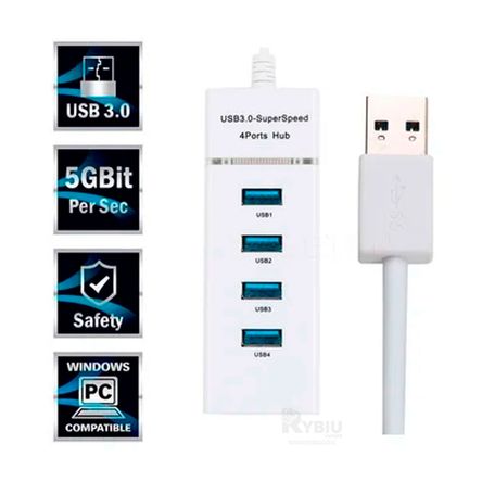 Puerto Hub Extensor USB 3.0 Blanco RYBIU IMPORT