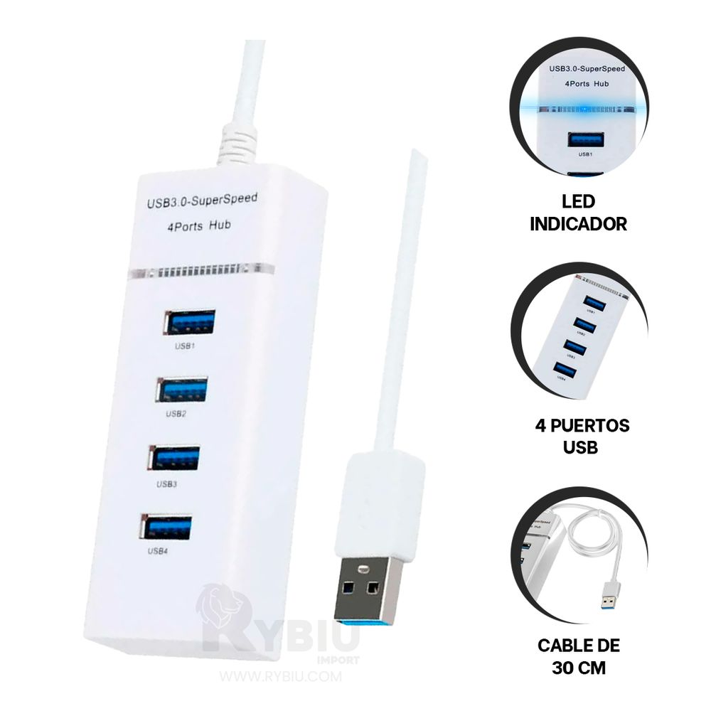 Puerto con 4 Entradas USB Blanco - Promart