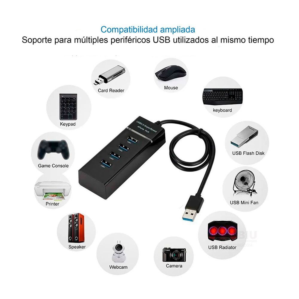 Hub Conector USB a 4 Puertos Negro Hub Conector USB a 4 Puertos Negro
