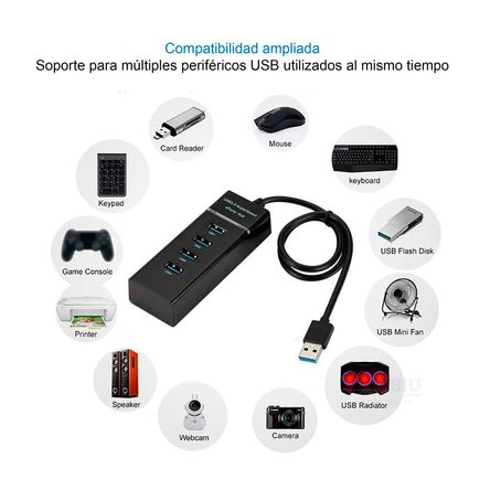 Hub Conector USB a 4 Puertos Negro RYBIU IMPORT