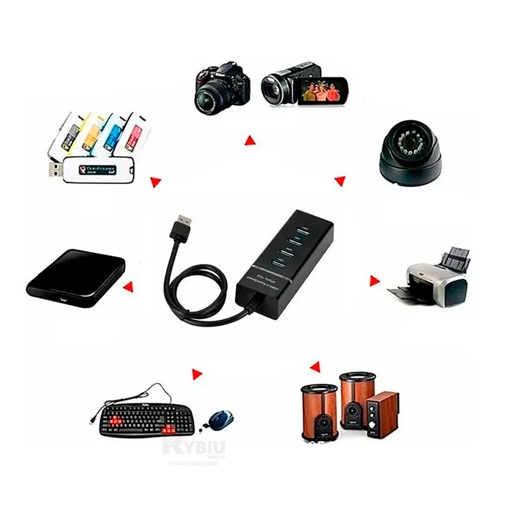 Negro Puerto con 4 Entradas USB Ordenador Negro Puerto con 4 Entradas USB Ordenador