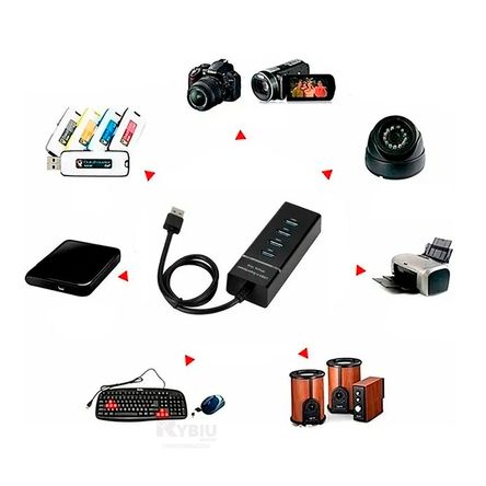 Negro Puerto con 4 Entradas USB Ordenador Negro Puerto con 4 Entradas USB Ordenador