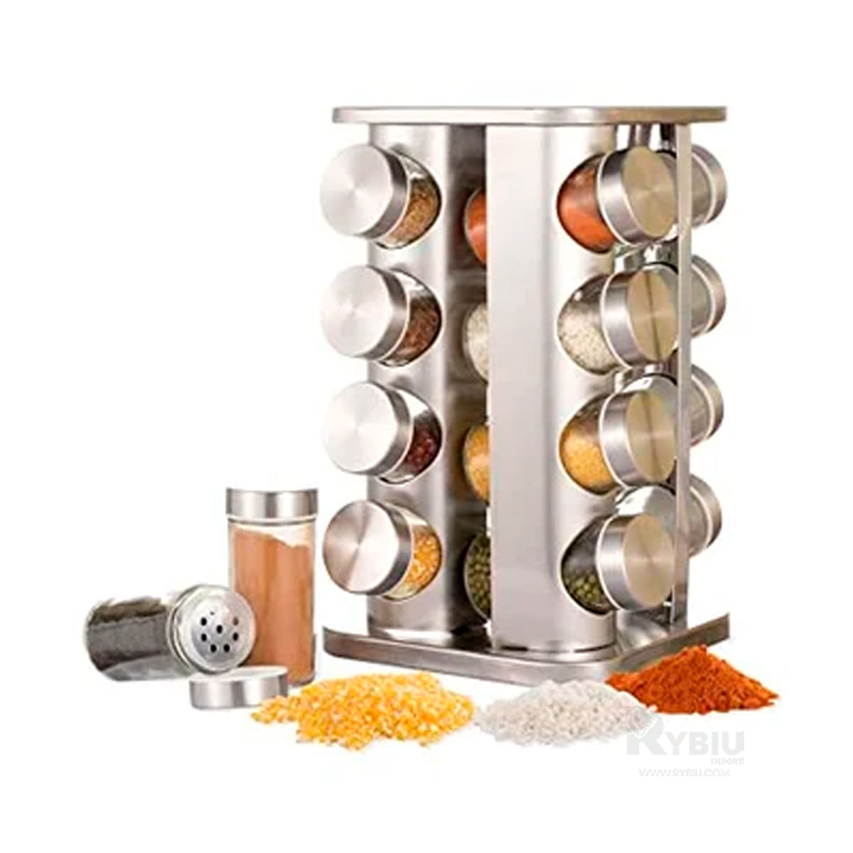 Novedoso Condimentero 16 Frascos de Acero Puro