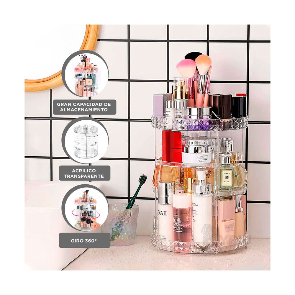 Organizador Acrilico para Maquillaje Giratorio 360° con Porta labiales  Cosmeticos Premium Grande - Real Plaza