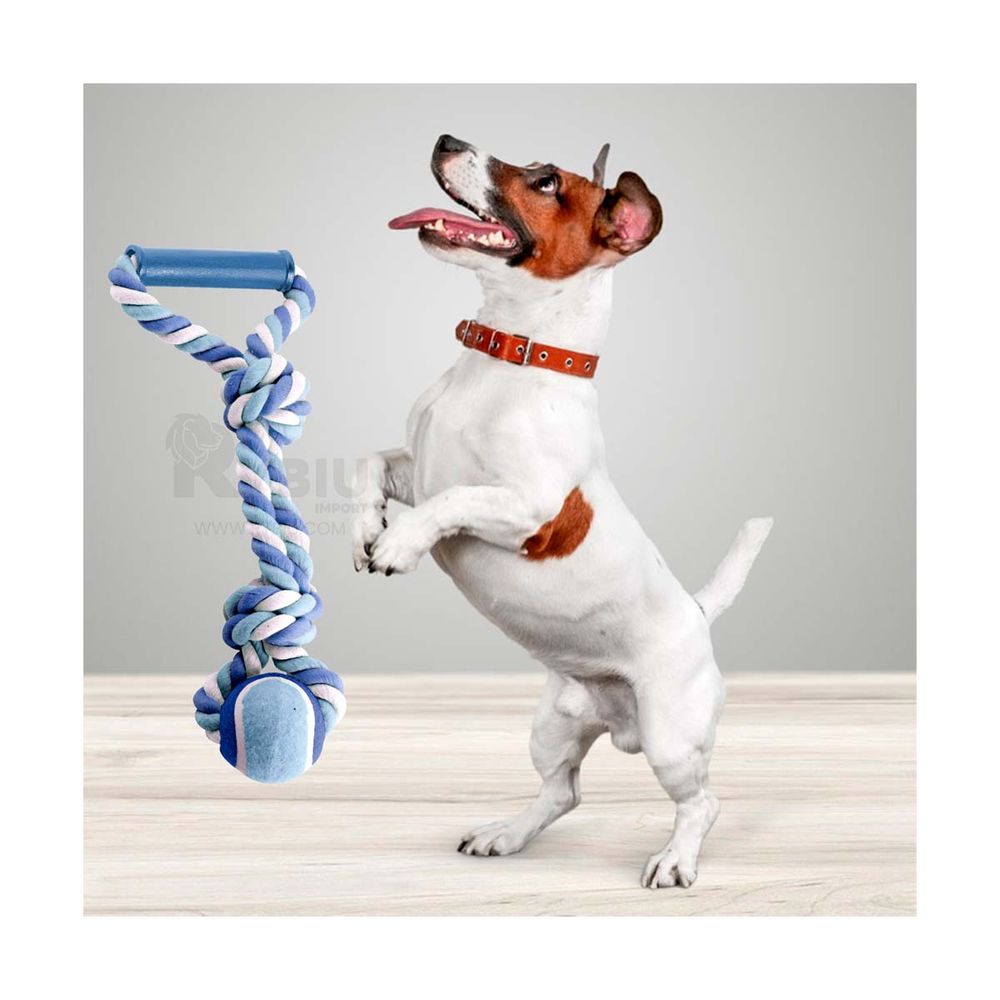 Juguete de Perros con Soga y Pelota para Jalar Azul Juguete de Perros con Soga y Pelota para Jalar Azul