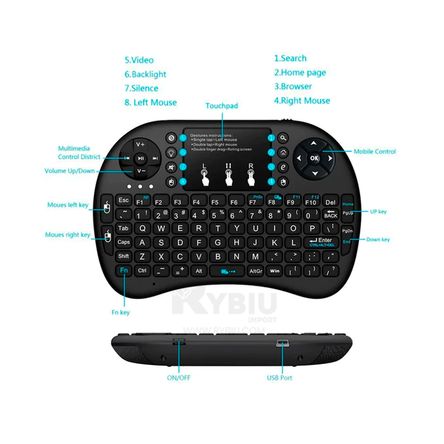 Teclado Mini Iluminado para Tele con Mouse Tactil RYBIU IMPORT