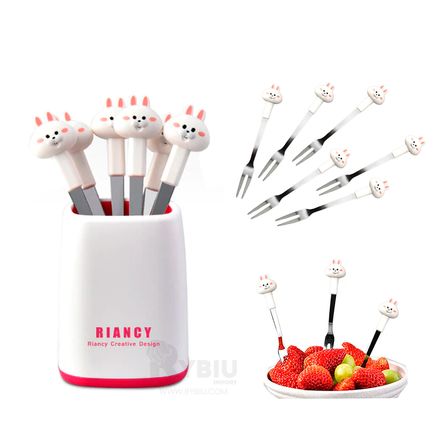 Conjunto de Mini Tenedores de Forma Conejo para Frutas
