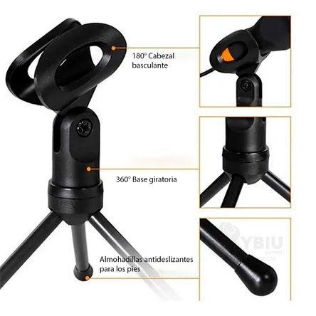 Microfono Negro Mediano con Tripode para PC Microfono Negro Mediano con Tripode para PC