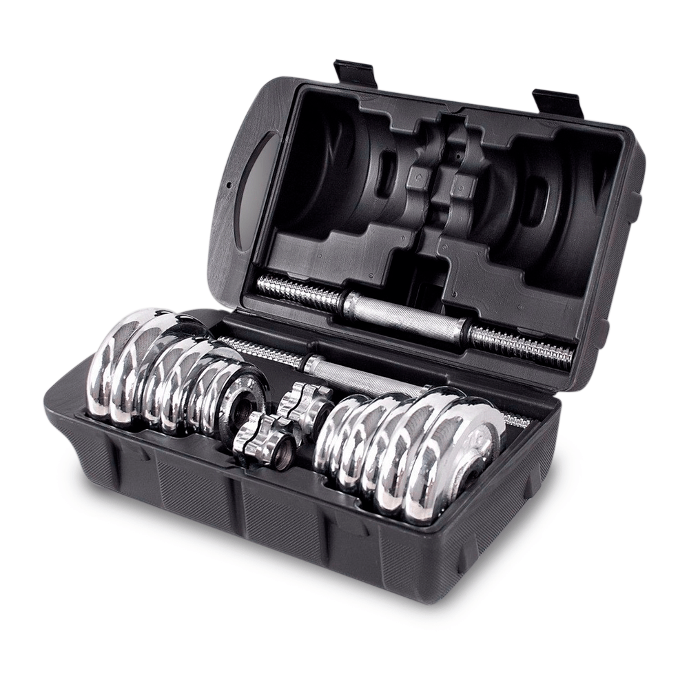 Set De 20kg Pesas Cromadas + Mancuernas +Maletín