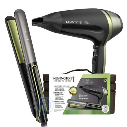 Combo Remington Alisador y Secador S12A D13A Shine Therapy en Neceser