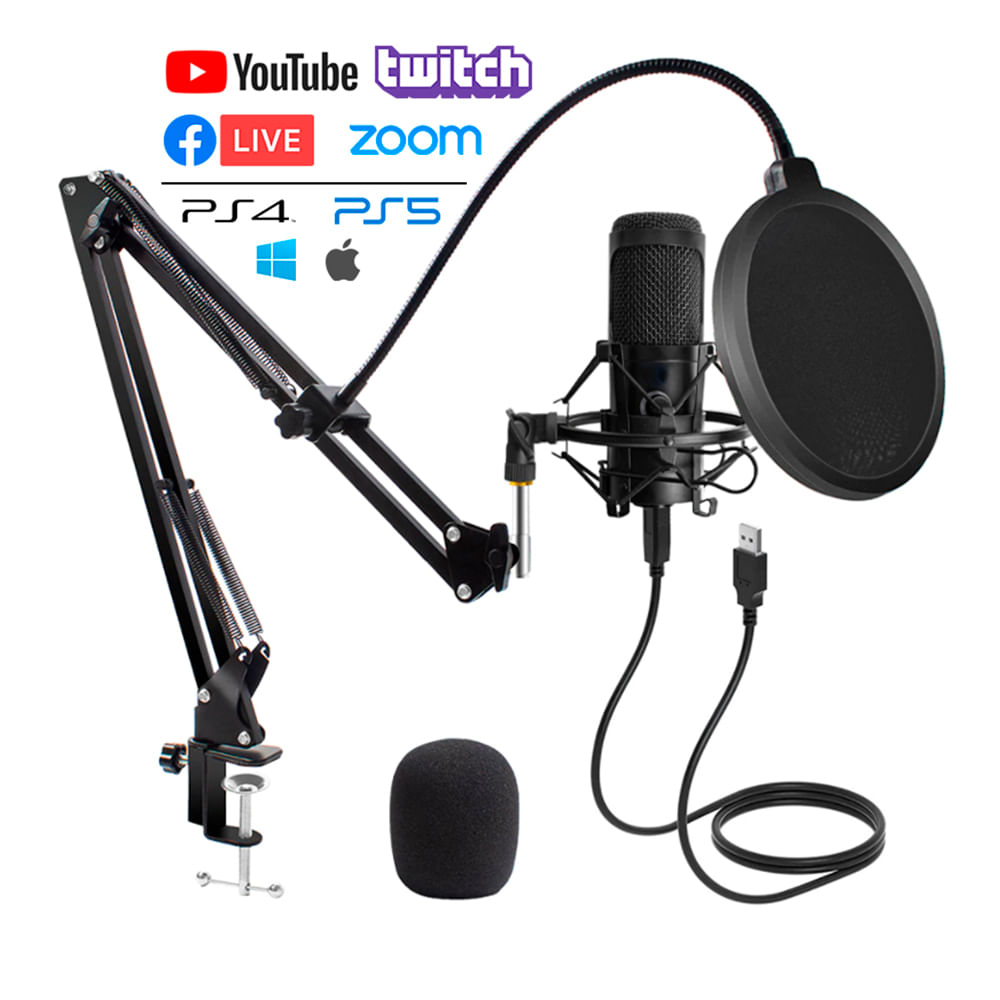 Micrófono Condensador USB Económico con Brazo soporte Anti Pop PC Micrófono Condensador USB Económico con Brazo soporte Anti Pop PC