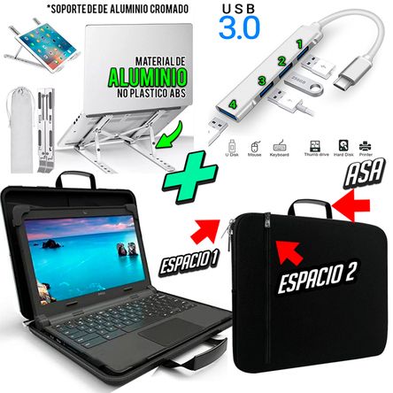 Funda Maletin + Soporte para Laptop + Hub 4 puerto tipo c a usb 3.0 Oem