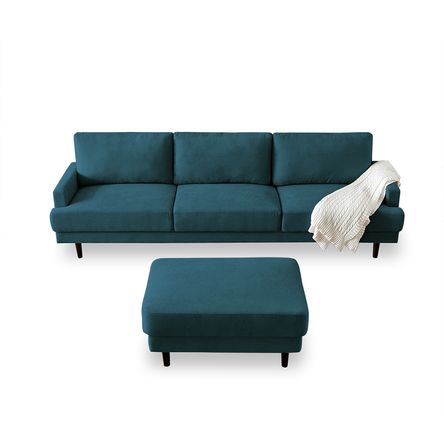 Sofa 3 cuerpos + banqueta multifuncional Matty Azul Acero