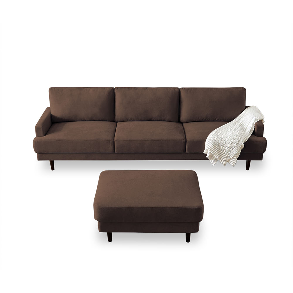 Sofa 3 cuerpos + banqueta multifuncional Matty Chocolate