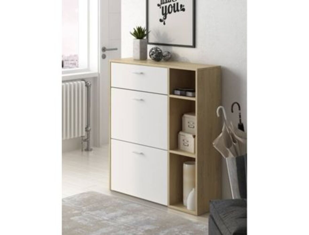 Zapatera R&R MUEBLES Moderna Paola Color Duna Blanco con Estantes