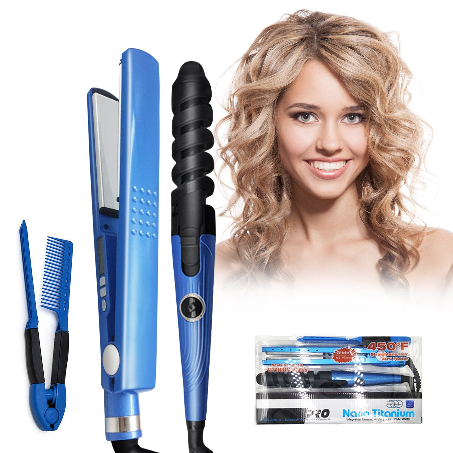 KIT combo Plancha Cabello Alisador Digital  Peine Cabello