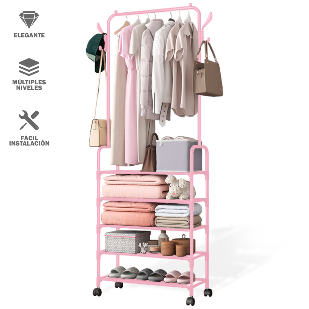 Perchero Estante Organizador Ropa Zapatos Ruedas Doble FY34 Blanco