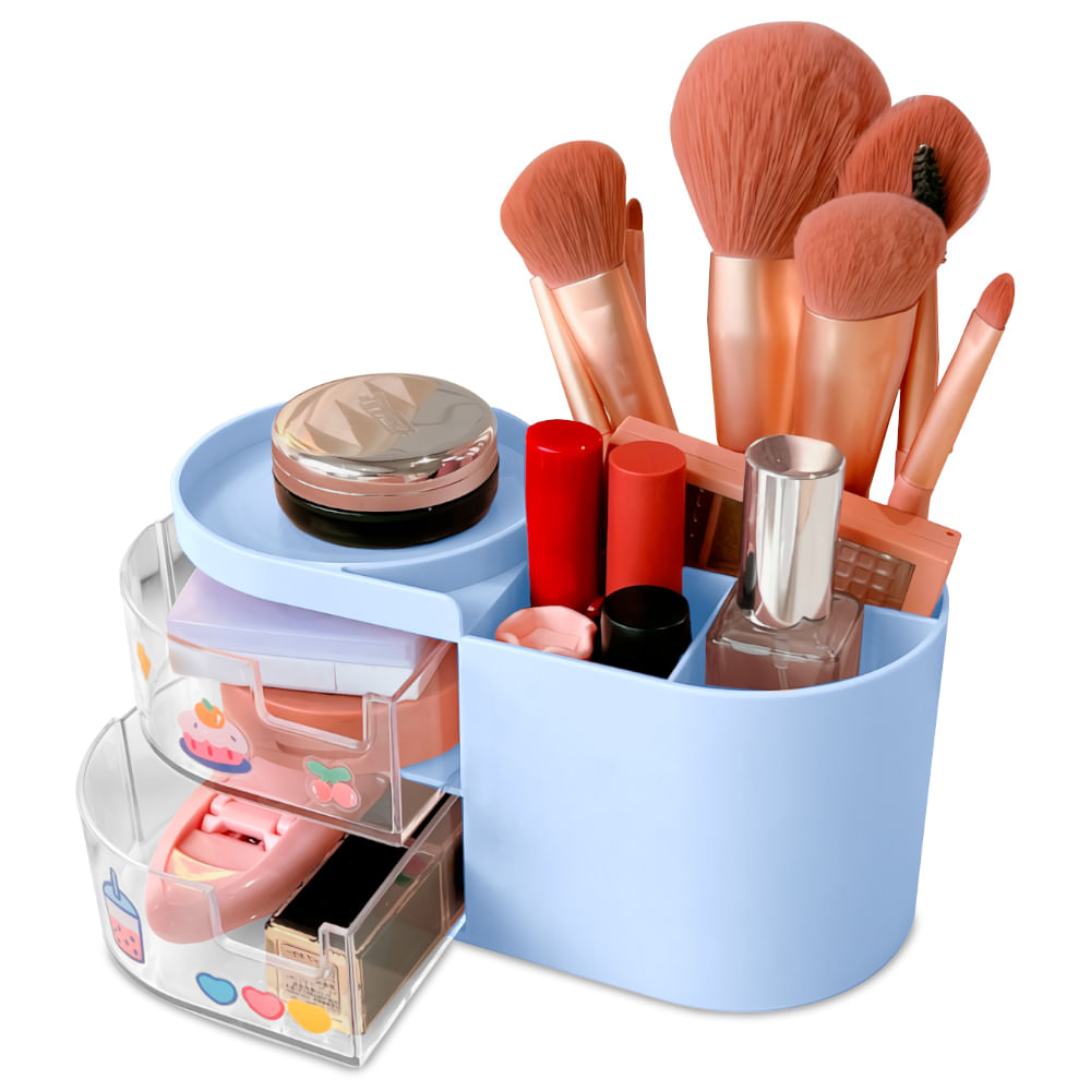 Caja Organizador de Maquillaje Cosméticos Joyas Brochas U05 Celeste -  Promart