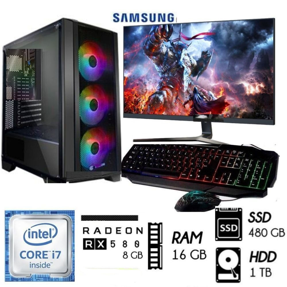 Computadora PC Gamer Core I7 RAM16GB Disco 1TB y SSD 480GB RX 580 8GB  Monitor 24 - Promart