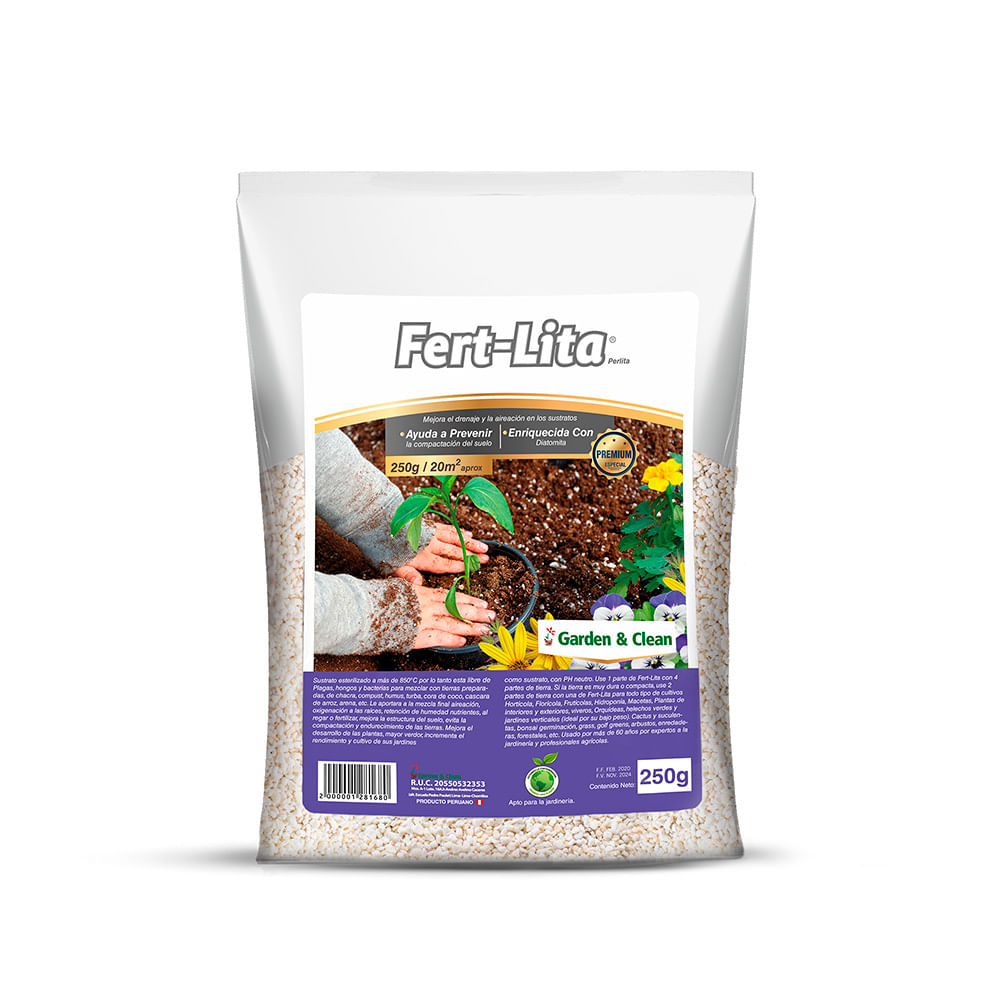 Fertilizante Perlita Garden Clean Ferlita 250gr Blanco