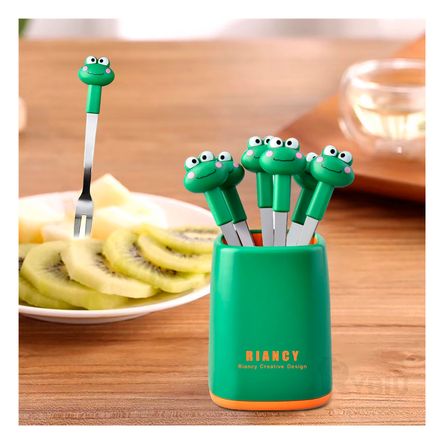 Set de Mini Tenedores Verde Oscuro con Diseño de Sapo