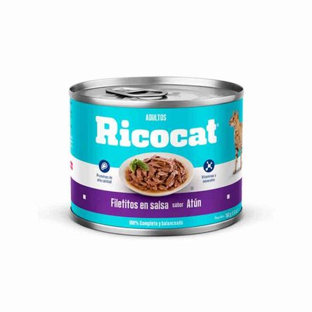 Comida Húmeda para Gatos Ricocat Filetitos en Salsa Lata Adultos Sabor Atún 160 gr