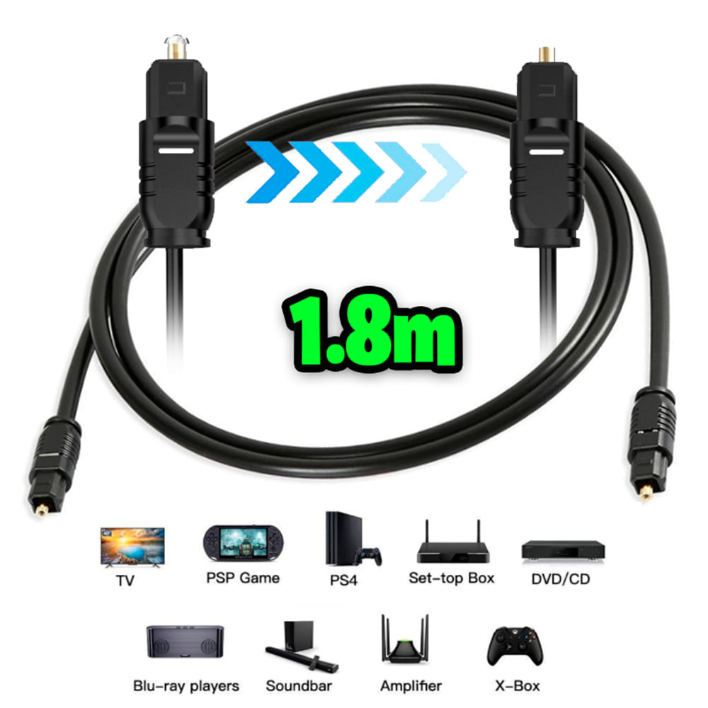 Cable Optico Digital Para Audio Fibra Optica Dorada 1,5 Mts