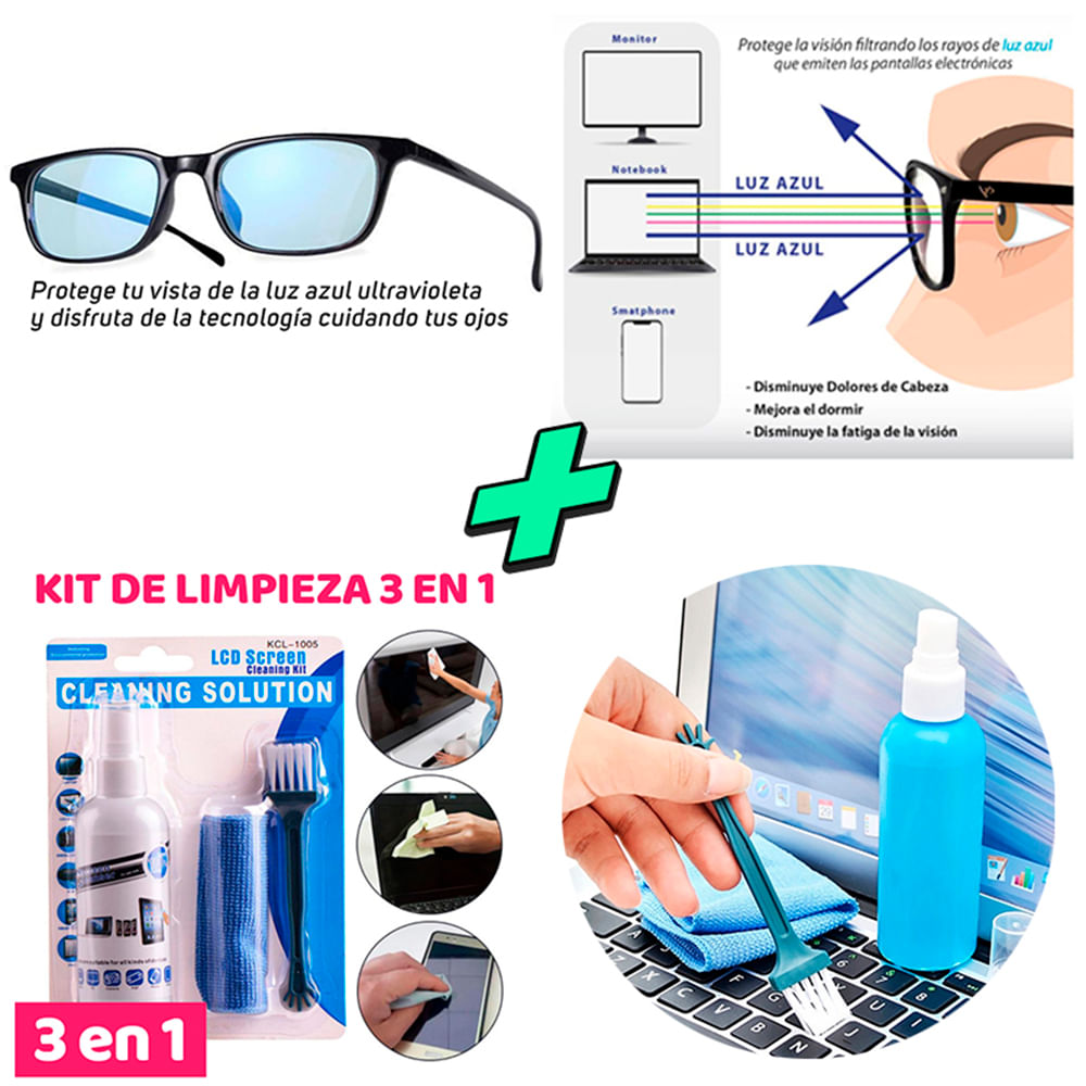 Kit de Limpieza Laptop + Lentes p/ Computadora con filtro azul - Promart