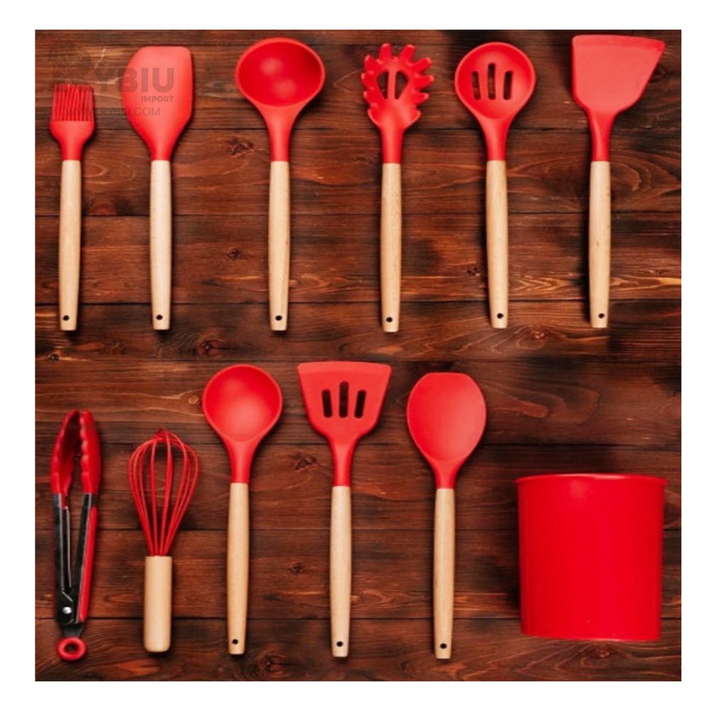 Juego 12 utensilios madera para cocina - Material escolar. oficina