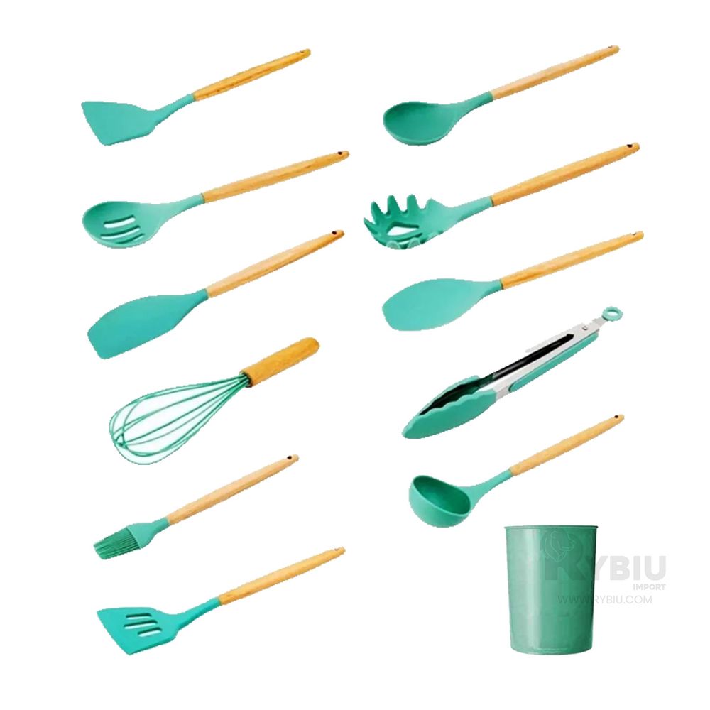 Set 12 Utensilios de Cocina Silicona Verde - Promart