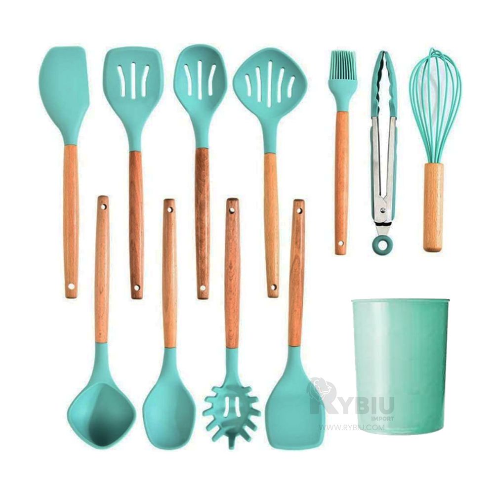 Set 12 Utensilios de Cocina Silicona Verde - Promart