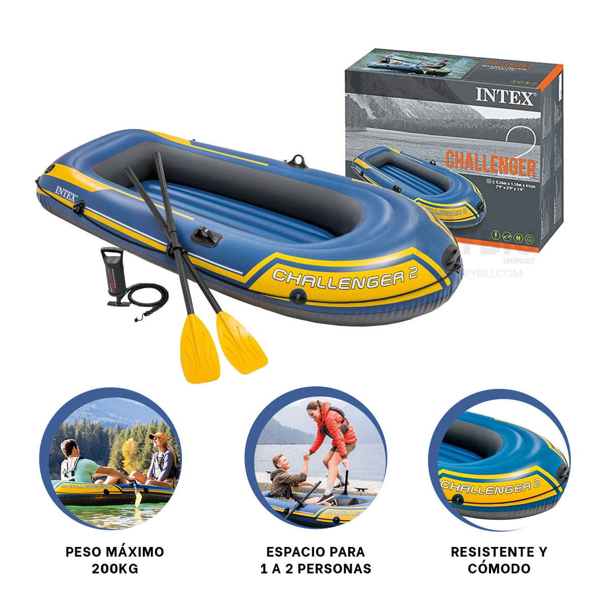 Bote Challenger Blue 2  Resistente mas 2 Remos