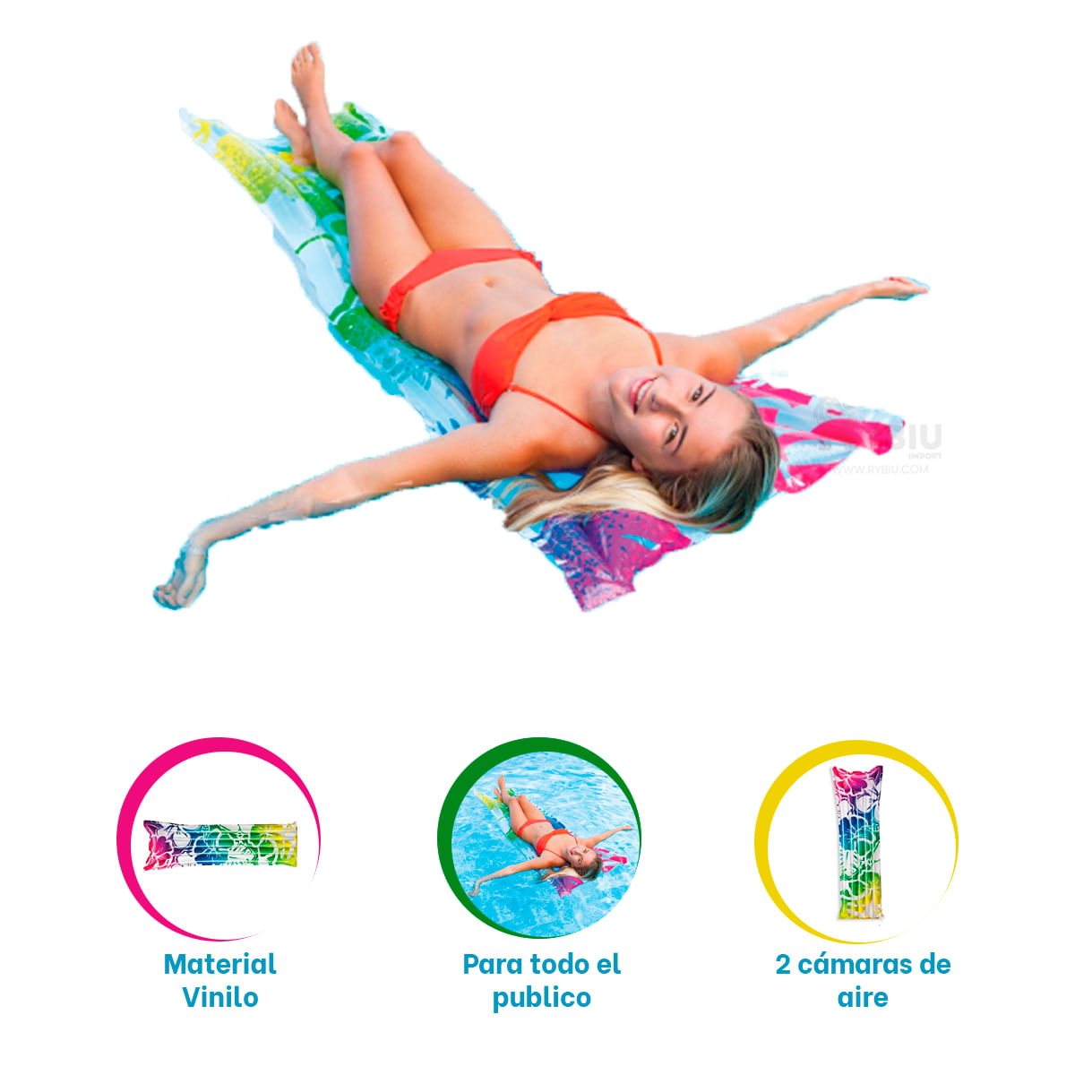 Colchoneta Inflable Arcoriris para Relajarse en Agua