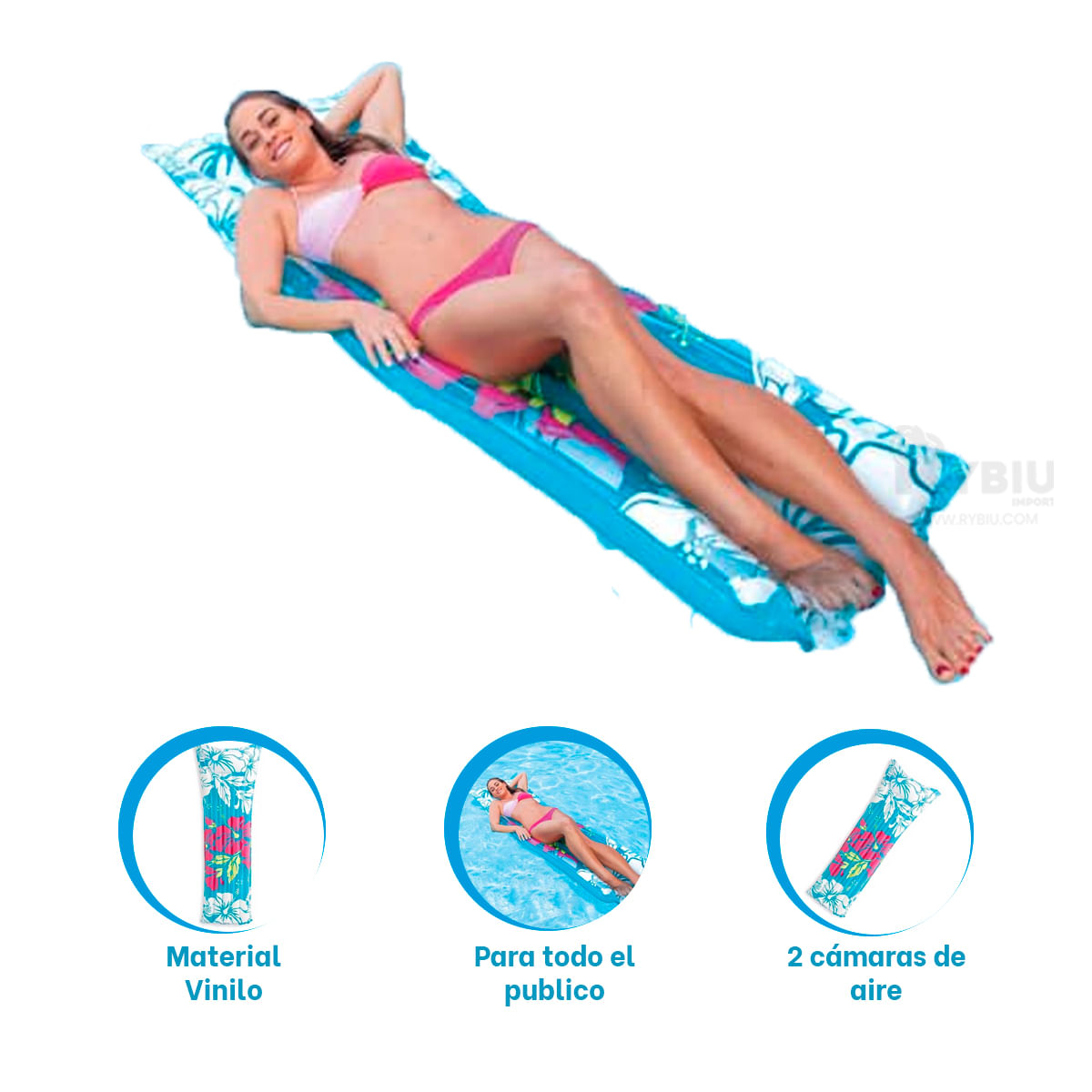 Colchoneta Inflable Celeste para Relajarse en Agua